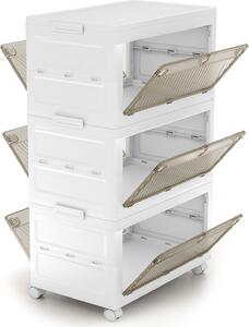 COSTWAY 126 L plastové úložné boxy stohovatelné úložné boxy s víkem skládací šatní organizér s kolečky 3-pack
