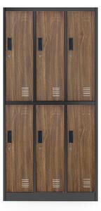 JAN NOWAK Plechová šatní skříň model IGOR 900x1850x450, Eco Design Antracitová / ořech, 6 boxů