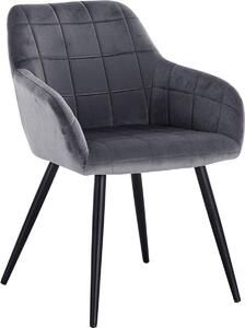 Židle do jídelny - Tmavě šedý samet - S černými nohami - Výška sedáku 47 cm - 1 kus