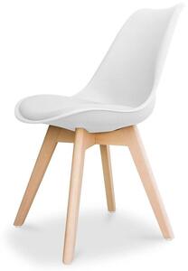 Skandinávská jídelní židle v bílé barvě - vzhledPolyuretankůže, dřevěné nohy, moderní design, pohodlná kuchyňská židle