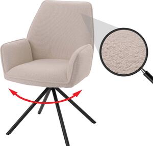 Jídelní židle HWC-G67, područky kuchyňské židle, otočná automatická poloha, látka/textil bouclé Oeko-Tex MVG krémová