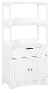 Kleankin Koupelnová skříňka se 3 policemi, šuplíkem a 2 dveřmi – Moderní skříňka na podlaze pro kuchyň, ložnici a obývací pokoj 60x33x122,5 cm Bílá |