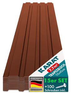 15 kusů trapézového plechu 115x45 cm Profibusový plech SET včetně 100 šroubů 7,7 m² Hnědý