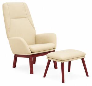 Relaxační křeslo, s podnožkou, odpočinkové, masivní kaučukovník/kov/textil, 95x76x71 cm, nohy tmavé/krémová, Dekorino KR20260086