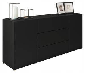 Komoda Berlin 150 cm černá matná moderní 3 zásuvky + 2 skříňky