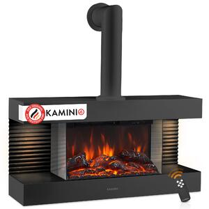 KAMINIO Elektrický krb LIZ s kouřovodem – Elektrický nástěnný krb s topením, 3D efektem plamenů, LED ambientním osvětlením, dálkovým ovládáním – černý