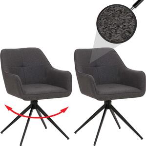 Sada 2 jídelních židlí HWC-O47, područky pro kuchyňské židle, otočné s automatickým vrácením, látka/textil (270g/m²) šedá