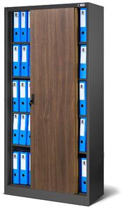 JAN NOWAK Plechová skříň s posuvnými dveřmi a policemi industriální styl model KUBA 900x1850x400, antracitová / ořech