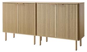 Kuchyňská skříňka SucceBuy ve stylu mid-century, rýhovaný stolek na kávu se 2 odkládacími plochami, bufetová skříňka se 4 dvířky, vhodná do obývacího pokoje a předsíně, rozměry: 80 x 37,5 x 80 cm