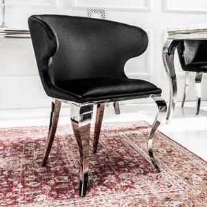 Elegantní židle MODERN BAROCK II černý samet nerezová jídelní židle křeslo sametový potah