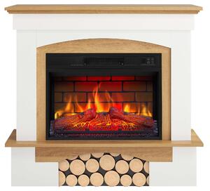 Elektrický krb ArtiFlame Woodley AF23BS bílá / přírodní dub - Elektrický vestavný krb 1800 W, realistický efekt plamene LED, funkce topení, dálkové ovládání