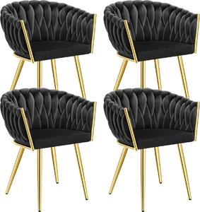 Tectake® Set jídelní židle Astano čalouněná, se sametovým potahem, pletený vzor 60,5 x 55 x 75 cm