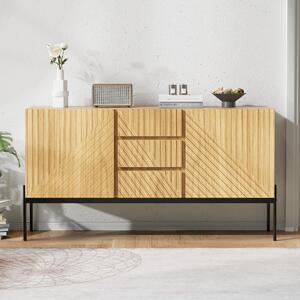 Příborník Sweiko se 2 dveřmi a 3 zásuvkami, kovové nohy, TV skříňka, bufet, komoda s lineárním designem, rozměry: V75 cm / B140 cm / D40 cm