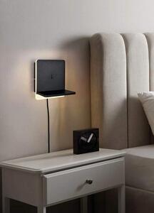 Trio Leuchten 248670132 FAIRFIELD - Nástěné LED svítidlo za zeď k posteli bezdrátovým nabíjením mobilu, USB-A + USB-C, LED 9W, 3000K (Nástěnné stmívatelné svítidlo k posteli v černé barvě s kabelem do zásuvky a vypínačem na svítidle)