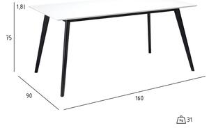 Bílý jídelní stůl s černými nohami Furnhouse Life, 160 x 90 cm