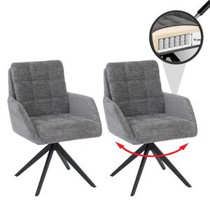 Sada 2 kusů jídelních židlí HWC-Q36, otočné kuchyňské židle s automatickým návratem do výchozí polohy, látka Chenille (680 g/m²) s certifikátem Öko-Tex, kovová konstrukce MVG šedá
