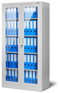 JAN NOWAK Plechová skříň s prosklenými dveřmi model AMELIA 900x1850x400, šedá