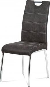 Autronic Jídelní židle HC-486 GREY3 - látka šedá, bílé prošití / chrom