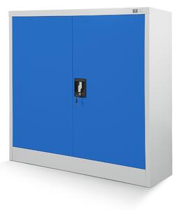 Plechová skřínka s policemi BEATA, 900 x 930 x 400 mm, šedo-modrá