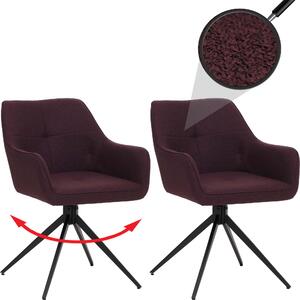 Sada 2 jídelních židlí HWC-O47, područky pro kuchyňské židle, otočné s automatickým vrácením, látka/textil (270g/m²) bordeaux