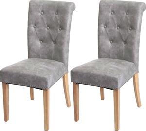 Sada 2 jídelních židlí Chesterfield II, židle kuchyňská židle, nýty látka/textil světle šedá, světlé nohy