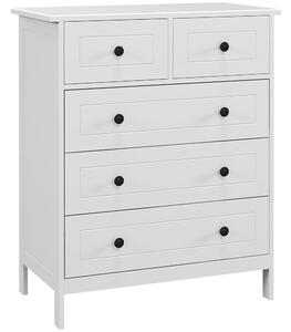 HOMCOM Bílá komoda s 5 šuplíky a úchyty vysoká komoda pro obývací pokoj, kancelář, studijní prostory moderní styl 74x40x91 cm | Aosom