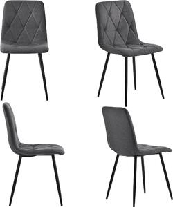 Jídelní židle Fortuna Lai (4 ks), tmavě šedé, 4 sady čalouněných židlí Designové židle, jídelní židle z keprového plátna, kuchyňské židle s opěrkou, plátěné sedáky s kovovým rámem, kovové nohy