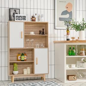 Příborník do moderního obývacího pokoje, víceúčelová skříňka vintage, skříňka se 2 dvířky a 4 kuchyňskými přihrádkami, 80 x 24 x 119,5 cm, 4 barvy (bílá)