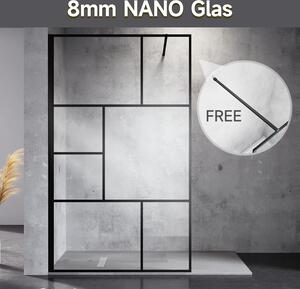 SONNI 120×200cm sprchový kout 8mm Nano ESG čiré sklo - černá mřížka