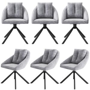 SWeiko jídelní židle sametová židle čalouněná židle otočná židle, prodyšná sametová tkanina, ergonomický design, 6 ks, šedá barva