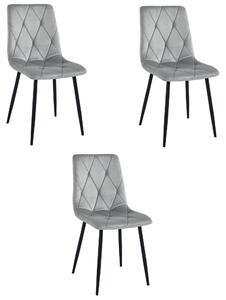 Židle Valora LIBRA, stříbrně šedá, sametově černé nohy, sada 3 kusů | 3 elegantní stříbrné židle s moderním nádechem