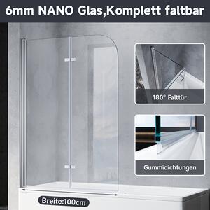 SONNI nástavec na vanu 100x130cm stříbrná barva, skládací sprchový kout k vaně, 6mm NANO tvrzené bezpečnostní sklo