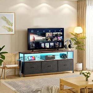 Multifunkční nábytek komoda, TV komoda v barvě tygří kůže s černými látkovými zásuvkami, LED osvětlením, úložným toaletním stolkem a úložnou kuchyňskou skříňkou