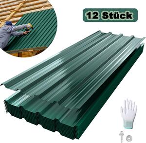 UISEBRT 12x střešní panely z trapézového plechu pro 7 m², profilovaný ocelový plech pro přístřešky, kůlny a střechy, střešní plech z vlnitého profilu - zelený