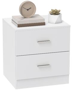 HOMCOM Moderní Noční Stolek s 2 Zásuvkami, Stolek do Obývacího Pokoje a Ložnice, Nosnost 30 kg, 45x39,5x49 cm, Bílý | Aosom