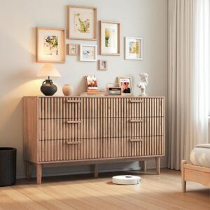 Komoda se 6 zásuvkami z přírodního dřeva, moderní, minimalistický design, velká úložná kapacita, robustní, stabilní konstrukce do ložnice nebo obývacího pokoje