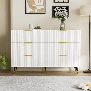 Komoda Flieks se 6 zásuvkami, Elegantní příborník s velkým úložným prostorem, Úložná skříňka do obývacího pokoje, 120x40x77cm, Bílá