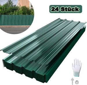UISEBRT 24x střešní panely z trapézového plechu pro 14 m², profilovaný ocelový plech pro přístřešky pro auta, přístřešky a střechy, střešní plech z vlnitého profilu - zelený