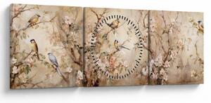 Obraz - Vintage malba ptáčků II. (s hodinami) (90x30 cm)
