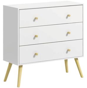 HOMCOM Komoda se 3 zásuvkami do ložnice s nohami z borovicového dřeva pro obývací pokoj, kancelář, ložnici, nosnost 70 kg, 80x30x80 cm, bílá | Aosom