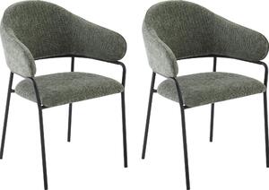 ByLIVING Židle set 2 CURVE / Potah z tkané látky v tmavě zelené barvě, rám v černé barvě / Jídelní židle / Kuchyňská židle / Rozměry: Š 60 x V 86 x H 58 cm