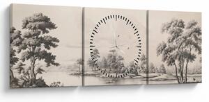 Obraz - Vintage kresba krajiny (s hodinami) (90x30 cm)