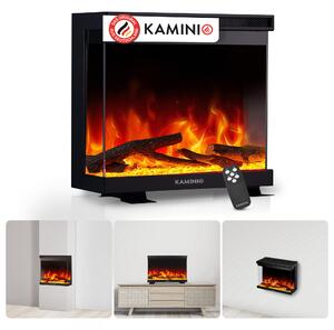 KAMINIO Elektrický krb LEA – Elektrický krb 3 v 1 s panoramatickým výhledem, topením, 3D efektem plamenů, 12 barvami plamenů, dálkovým ovládáním – 24 palců
