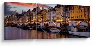 Obraz - Nyhavn, Kodaň (s hodinami) (90x30 cm)