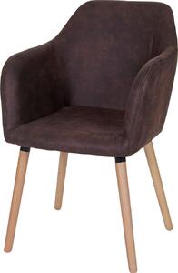 Jídelní židle Malmö T381, židle kuchyňská židle, retro design 50. let textil, vintage tmavě hnědá, světlé nohy