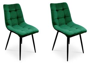 Bettso -2 x Židle do jídelny Sada 2 židlí do jídelny Židle do kuchyně Čalouněná židle Designová židle s opěradlem, se sametovým sedákem, kovový rám -BEN Tmavě zelená / černé nohy