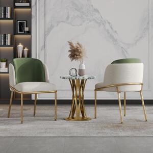 Ergonomické jídelní židle Flieks, sada 2 kusů, s nakloněnými nohami, nastavitelnými nožičkami, polstrované, kuchyňská židle, rozměry 55x55x85 cm, zelená + zlatá