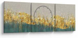 Obraz - Textrura se zlatým dekorem (s hodinami) (90x30 cm)