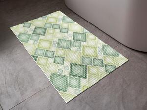 Koupelnová pěnová rohož / předložka PRO-069 Zelené designové čtverce - metráž šířka 65 cm