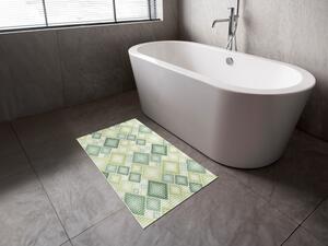 Koupelnová pěnová rohož / předložka PRO-069 Zelené designové čtverce - metráž šířka 65 cm